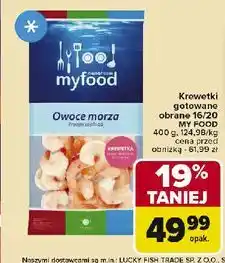 Carrefour Krewetki gotowane obrane 16/20 Myfood oferta