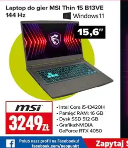 Neopunkt Laptop do gier MSI Thin 15 B13VE oferta