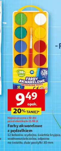 Auchan Farby akwarelowe paleta 12 kolorów + pędzelek Astra oferta