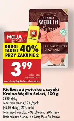 Biedronka Kiełbasa żywiecka z szynki Kraina Wędlin Select oferta
