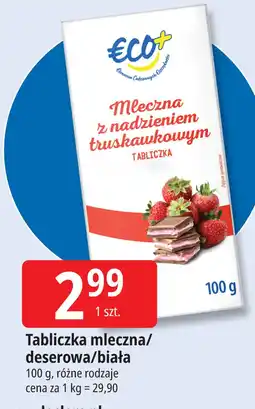 E.Leclerc Tabliczka mleczna/deserowa/biała z nadzieniem truskawkowym ECO+ oferta