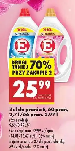 Biedronka Żel do prania E, 60 prań, 2,7 l/66 prań, 2,97 l oferta