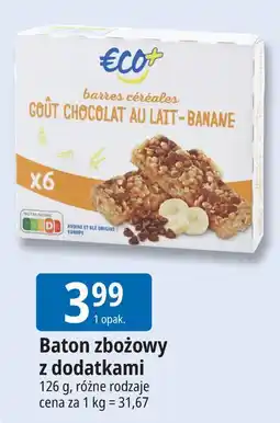 E.Leclerc Batonik zbożowy z kawałkami czekolady mlecznej i bananami Eco+ oferta