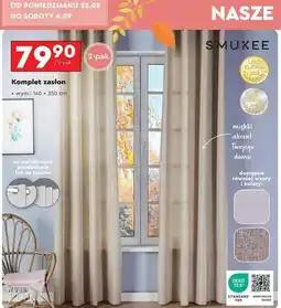Biedronka Zasłony ze złotym nadrukiem na przelotkach 140 x 250 cm Smukee oferta