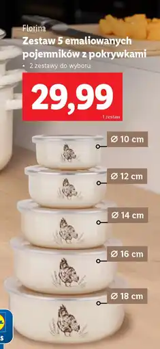 Lidl Florina Zestaw 5 emaliowanych pojemników z pokrywkami oferta