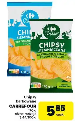 Carrefour Chipsy karbowane o smaku zielonej cebulki Carrefour oferta