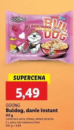 Lidl Danie instant Goong Buldog carbonara extra cheesy, kebab picante, 2 x spicy lub habanero lime oferta