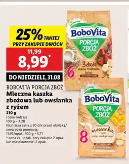 Lidl Kaszka Bobovita Porcja Zbóż mleczna zbożowa lub owsianka z ryżem oferta