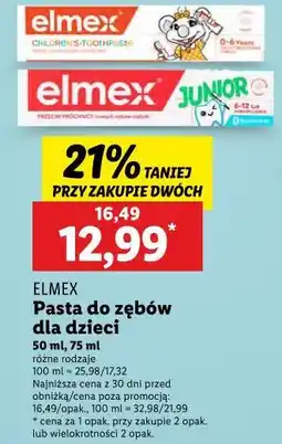 Lidl Pasta do zębów dla dzieci ELMEX oferta