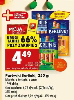 Biedronka Parówki Berlinki (jalapeño, z kurczaka, z serem) oferta