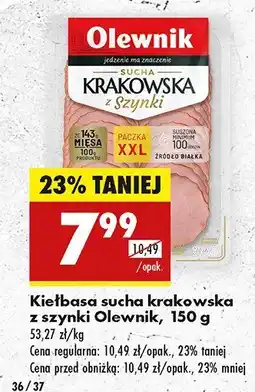 Biedronka Kiełbasa sucha krakowska z szynki Olewnik oferta