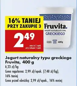 Biedronka Jogurt naturalny typu greckiego Fruvita oferta