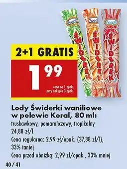 Biedronka Lody Świderki waniliowe w polewie Koral oferta