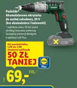 Lidl PARKSIDE Akumulatorowa wkrętarka do suchej zabudowy, 20 V oferta
