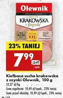 Biedronka Kiełbasa krakowska sucha z szynki Olewnik oferta