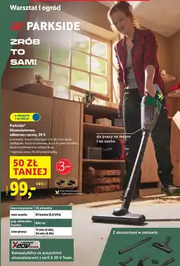 Lidl Odkurzacz akumulatorowy 20 v Parkside oferta