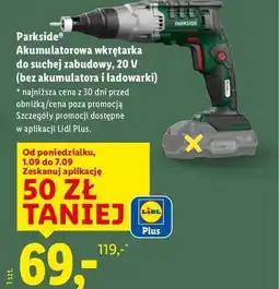 Lidl Wkrętarka akumulatorowa do suchej zabudowy 20 v Parkside oferta