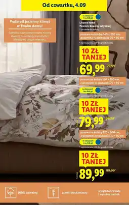 Lidl Komplet pościeli z bawełny satynowej 220 x 200 cm + 2 70 80 Livarno Home oferta