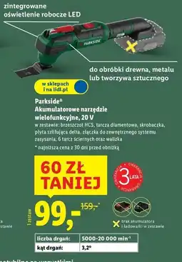 Lidl Narzędzie akumulatorowe wielofunkcyjne 4w1 20v Parkside oferta