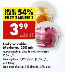 Biedronka Lody w kubku Marletto, 250 ml oferta