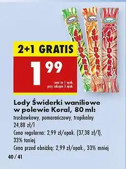 Biedronka Lody Świderki waniliowe w polewie Koral, 80 ml oferta