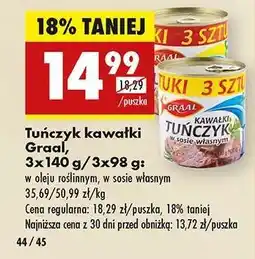 Biedronka Tuńczyk kawałki Graal, 3x140 g/3x98 g oferta