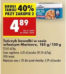 Biedronka Tuńczyk kawałki w sosie własnym Marinero, 185 g/130 g oferta