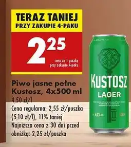 Biedronka Piwo jasne pełne Kustosz, 4x500 ml oferta