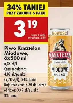Biedronka Piwo Kasztelan Miodowe, 6x500 ml oferta