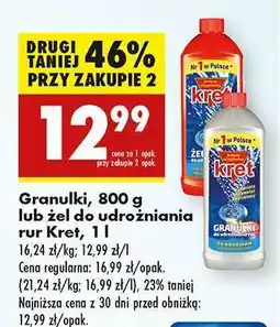 Biedronka Granulki, 800 g lub żel do udrożniania rur Kret, 1 l oferta
