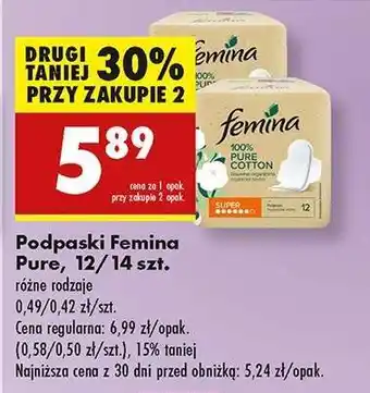 Biedronka Podpaski Femina Pure, 12/ 14 szt oferta