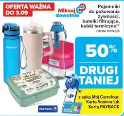 Carrefour Pojemniki do pakowania żywności, butelki filtrujące, kubki termiczne oferta