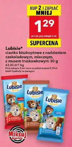 Lewiatan Ciastko Lubisie biszkoptowe z nadzieniem czekoladowym mlecznym z musem truskawkowym oferta