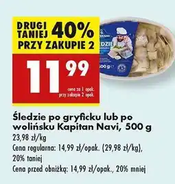 Biedronka Śledzie po gryficku lub po wolińsku Kapitan Navi 500 g oferta