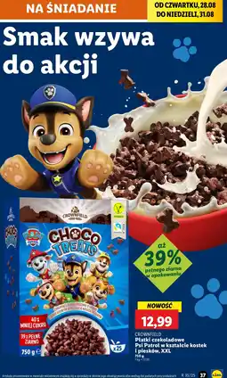 Lidl Płatki czekoladowe Psi Patrol w kształcie kostek i piesków XXL Crownfield oferta