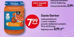 Żabka Danie Gerber zupka pomidorowa z ryżem i indykiem, jarzynki z delikatnym schabem oferta