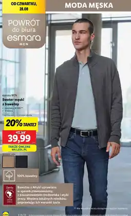 Lidl Sweter męski z bawełny m-2xl Esmara oferta