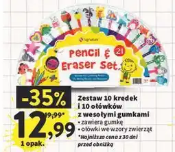 Intermarche Kredki ołówkowe z wesołymi gumkami + temperówka Signature oferta