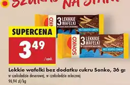 Biedronka Wafelki lekkie bez dodatku cukru w czekoladzie deserowej, w czekoladzie mlecznej Sonko oferta