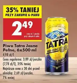 Biedronka Piwo Tatra Jasne Pełne 6x500 ml oferta