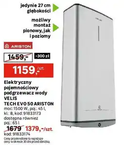 Leroy Merlin Elektryczny pojemnościowy podgrzewacz wody VELIS TECH EVO 50 ARISTON oferta