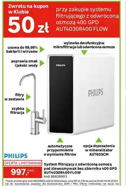 Leroy Merlin System filtrujący z odwróconą osmozą pod zlewozmywak bez zbiornika 400 GPD AUT4030R400 FLOW Philips oferta