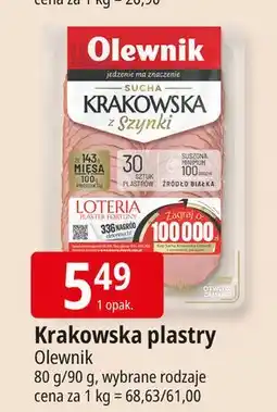 E.Leclerc Kiełbasa krakowska sucha z szynki Olewnik oferta