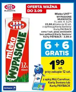 Carrefour Market Mleko UHT wypasione Mlekovita 3,2% oferta