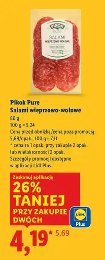 Lidl Salami wieprzowo-wołowe Pikok Pure oferta