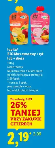 Lidl Mus Lupilu BIO owocowy + ryż lub + zboża oferta