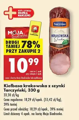 Biedronka Kiełbasa krakowska z szynki Tarczyński oferta