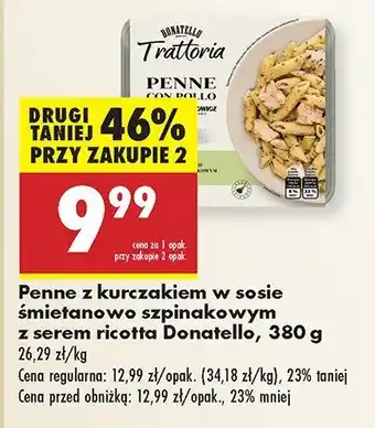 Biedronka Penne z kurczakiem w sosie śmietanowo szpinakowym z serem ricotta Donatello oferta