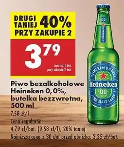 Biedronka Piwo bezalkoholowe Heineken 0,0%, butelka bezzwrotna, 500 ml oferta