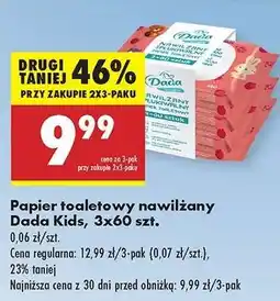 Biedronka Papier toaletowy nawilżany Dada Kids, 3x60 szt oferta